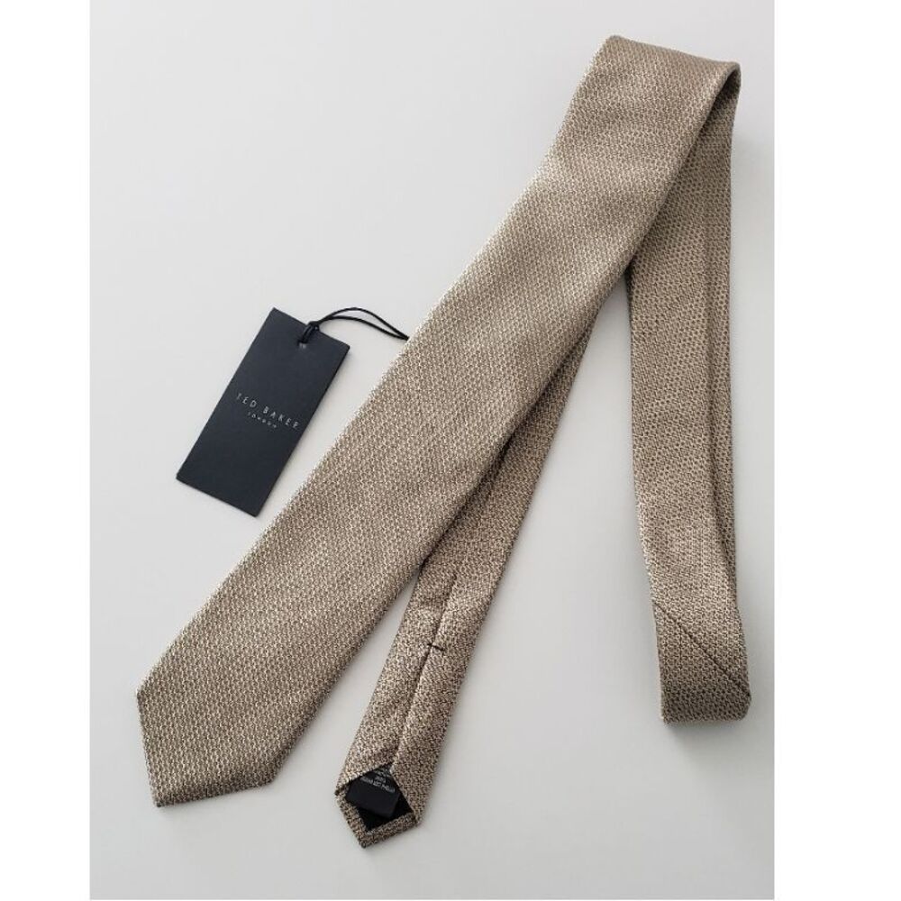 Ted Baker London MXT-PHILLO Textured Silk Tie Stone Beige Giraffe Detail NEW